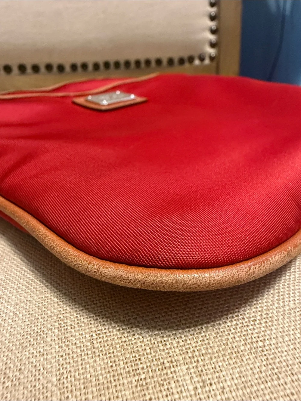 Lauren Ralph Lauren Small Red Crossbody Nylon Bag with Leather Trim